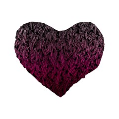 Pink Ombre Feather Pattern, Black, Standard 16  Premium Flano Heart Shape Cushion  by Zandiepants