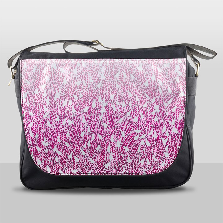 Pink Ombre feather pattern, white, Messenger Bag