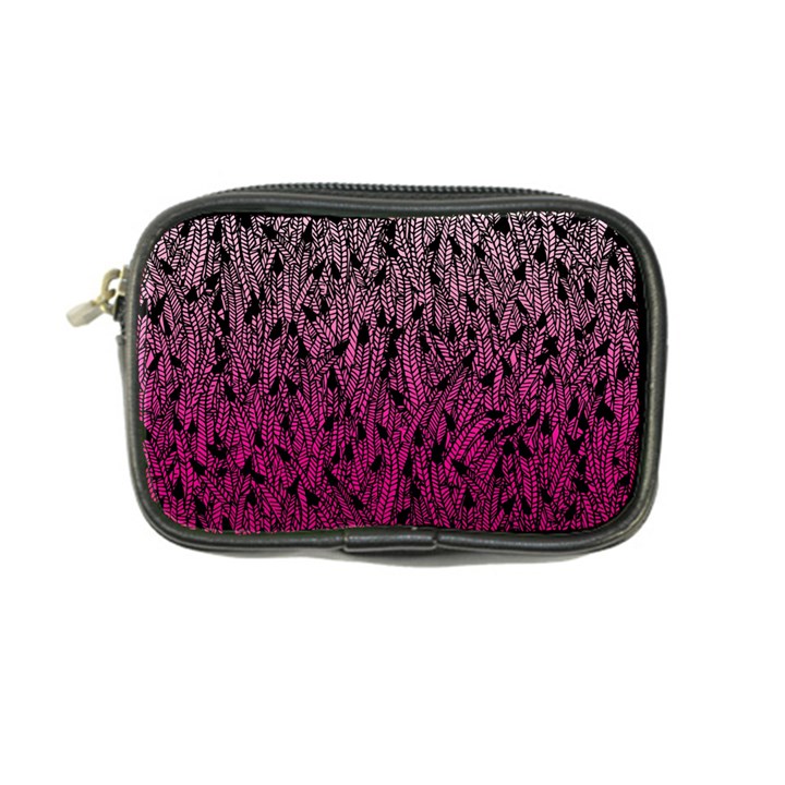 Pink Ombre feather pattern, black, Coin Purse