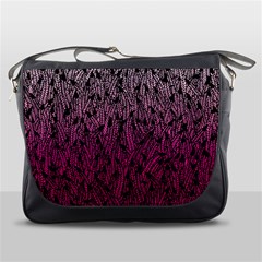 Pink Ombre Feather Pattern, Black, Messenger Bag by Zandiepants