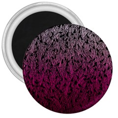 Pink Ombre Feather Pattern, Black, 3  Magnet by Zandiepants