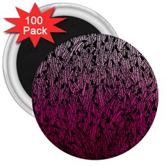 Pink Ombre Feather Pattern, Black, 3  Magnet (100 Pack) by Zandiepants