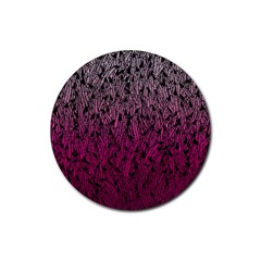 Pink Ombre Feather Pattern, Black, Rubber Coaster (round) by Zandiepants