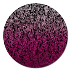 Pink Ombre Feather Pattern, Black, Magnet 5  (round) by Zandiepants