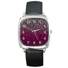 Pink Ombre Feather Pattern, Black, Square Metal Watch by Zandiepants