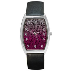 Pink Ombre Feather Pattern, Black, Barrel Style Metal Watch by Zandiepants