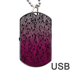 Pink Ombre Feather Pattern, Black, Dog Tag Usb Flash (two Sides) by Zandiepants