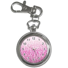 Pink Ombre Feather Pattern, White, Key Chain Watch by Zandiepants