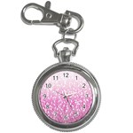 Pink Ombre feather pattern, white, Key Chain Watch Front