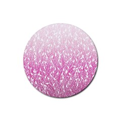 Pink Ombre Feather Pattern, White, Rubber Coaster (round) by Zandiepants