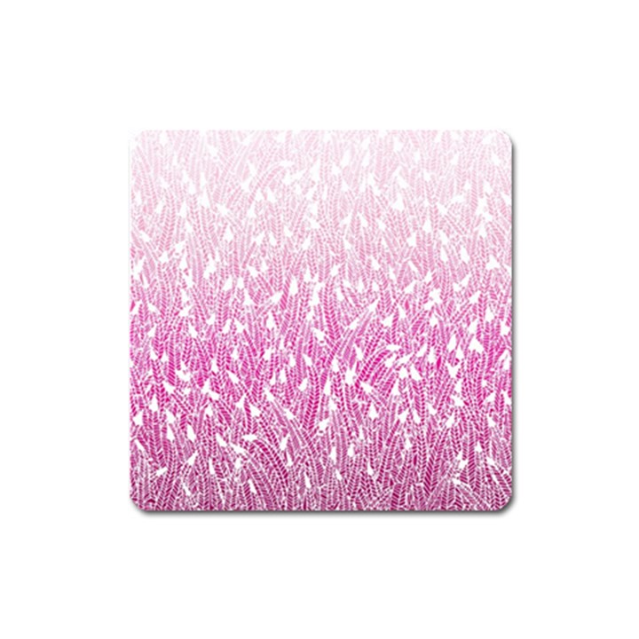 Pink Ombre feather pattern, white, Magnet (Square)