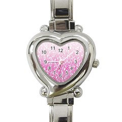 Pink Ombre Feather Pattern, White, Heart Italian Charm Watch by Zandiepants