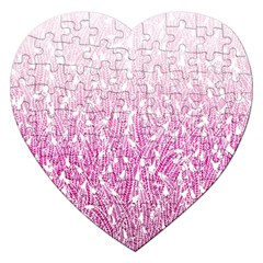 Pink Ombre Feather Pattern, White, Jigsaw Puzzle (heart) by Zandiepants