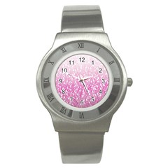 Pink Ombre Feather Pattern, White, Stainless Steel Watch by Zandiepants