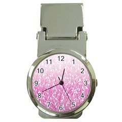 Pink Ombre Feather Pattern, White, Money Clip Watch by Zandiepants