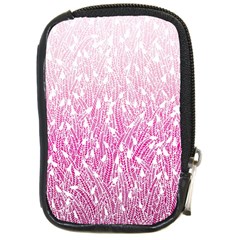 Pink Ombre Feather Pattern, White, Compact Camera Leather Case by Zandiepants