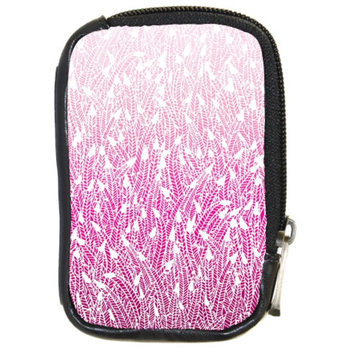 Pink Ombre feather pattern, white, Compact Camera Leather Case