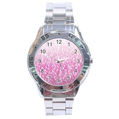 Pink Ombre Feather Pattern, White, Stainless Steel Analogue Watch by Zandiepants