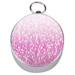 Pink Ombre Feather Pattern, White, Silver Compass