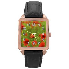 Poppy Ii - Wonderful Summer Feelings Rose Gold Leather Watch  by colorfulartwork