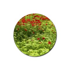 Poppy V Rubber Round Coaster (4 Pack)  by colorfulartwork