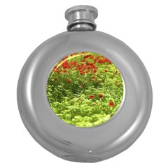 Poppy V Round Hip Flask (5 Oz) by colorfulartwork