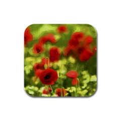 Poppy Vi Rubber Square Coaster (4 Pack)  by colorfulartwork