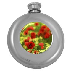 Poppy Vi Round Hip Flask (5 Oz) by colorfulartwork