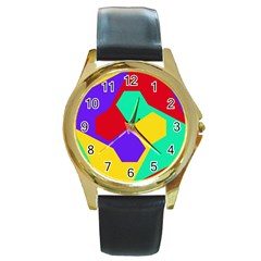 Colorful Misc Shapes                                                  			round Gold Metal Watch by LalyLauraFLM