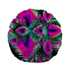 Crystal Flower Garden, Abstract Teal Violet Standard 15  Premium Flano Round Cushions by DianeClancy