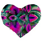 Crystal Flower Garden, Abstract Teal Violet Large 19  Premium Flano Heart Shape Cushions Back