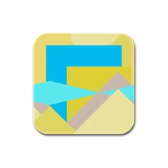 Blue yellow shapes                                                        			Rubber Square Coaster (4 pack