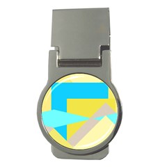 Blue Yellow Shapes                                                        			money Clip (round) by LalyLauraFLM