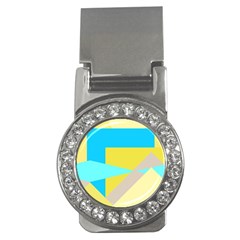 Blue Yellow Shapes                                                        			money Clip (cz) by LalyLauraFLM