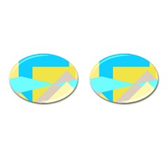 Blue Yellow Shapes                                                        			cufflinks (oval) by LalyLauraFLM