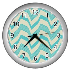 Blue Waves Pattern                                                         			wall Clock (silver) by LalyLauraFLM