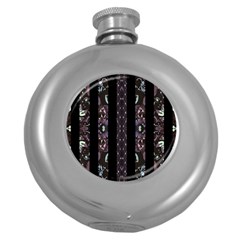 Oriental Floral Stripes Round Hip Flask (5 Oz)