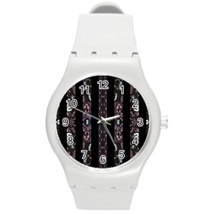 Oriental Floral Stripes Round Plastic Sport Watch (m) by dflcprints