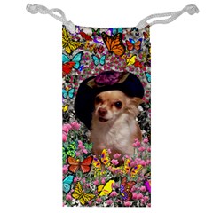 Chi Chi In Butterflies, Chihuahua Dog In Cute Hat Jewelry Bags by DianeClancy