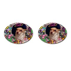 Chi Chi In Butterflies, Chihuahua Dog In Cute Hat Cufflinks (oval) by DianeClancy