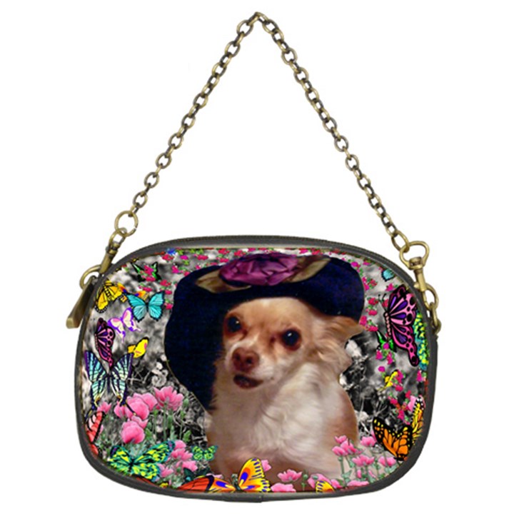 Chi Chi In Butterflies, Chihuahua Dog In Cute Hat Chain Purses (Two Sides) 