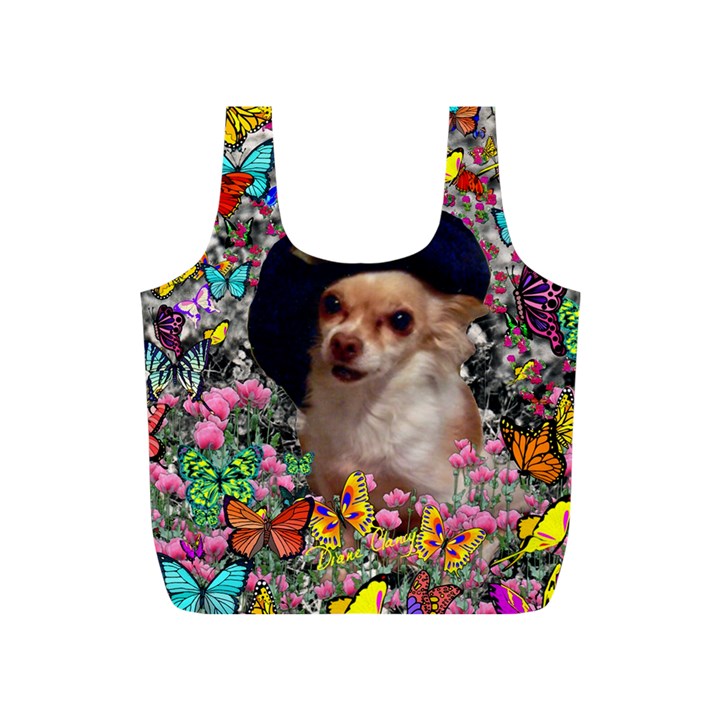 Chi Chi In Butterflies, Chihuahua Dog In Cute Hat Full Print Recycle Bags (S) 