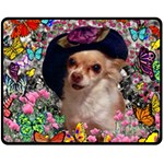 Chi Chi In Butterflies, Chihuahua Dog In Cute Hat Fleece Blanket (Medium)  60 x50  Blanket Front