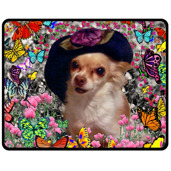 Chi Chi In Butterflies, Chihuahua Dog In Cute Hat Fleece Blanket (Medium) 