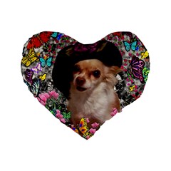 Chi Chi In Butterflies, Chihuahua Dog In Cute Hat Standard 16  Premium Heart Shape Cushions by DianeClancy