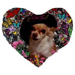 Chi Chi In Butterflies, Chihuahua Dog In Cute Hat Large 19  Premium Heart Shape Cushions by DianeClancy