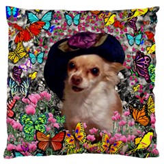 Chi Chi In Butterflies, Chihuahua Dog In Cute Hat Standard Flano Cushion Case (two Sides) by DianeClancy