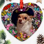 Chi Chi In Butterflies, Chihuahua Dog In Cute Hat Ornament (Heart)  Front