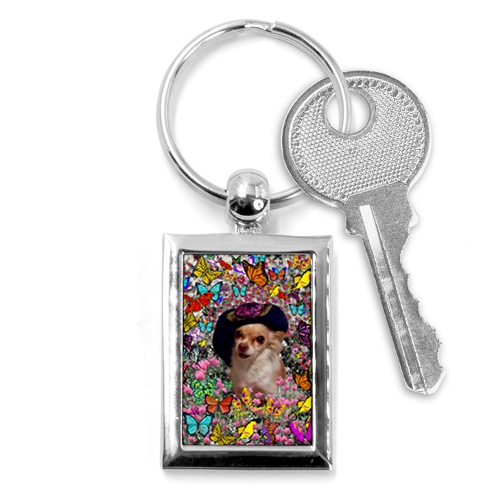 Chi Chi In Butterflies, Chihuahua Dog In Cute Hat Key Chains (Rectangle) 