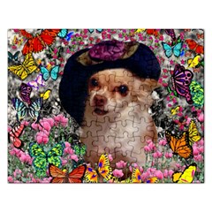 Chi Chi In Butterflies, Chihuahua Dog In Cute Hat Rectangular Jigsaw Puzzl by DianeClancy